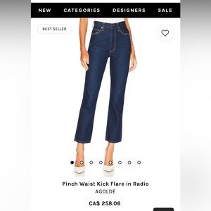 Agolde Pinch Waist Kick Flare Jeans Size 26 Radio